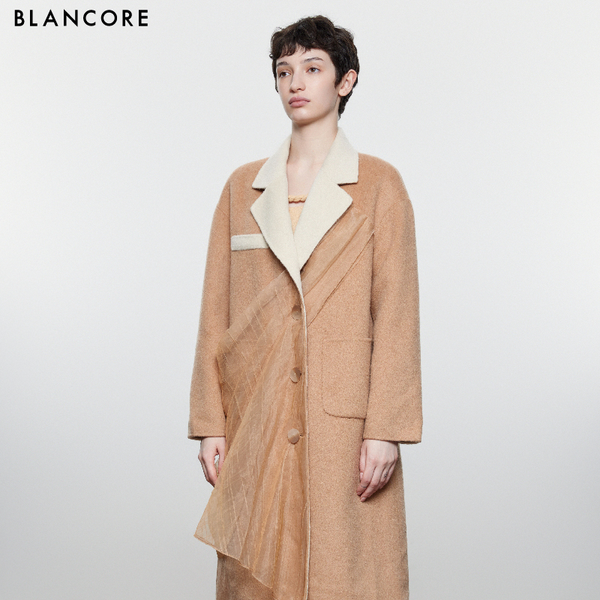 mesh paneled color block coat – BLANCORE