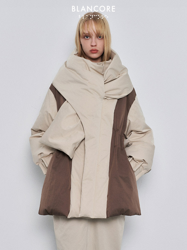 fit waist down jacket with scarf