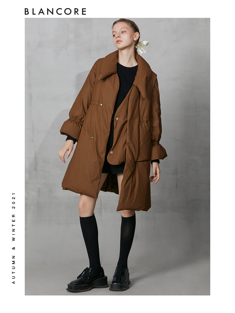 Asymmetrical Leather Down Puffer With Sleeve Detail