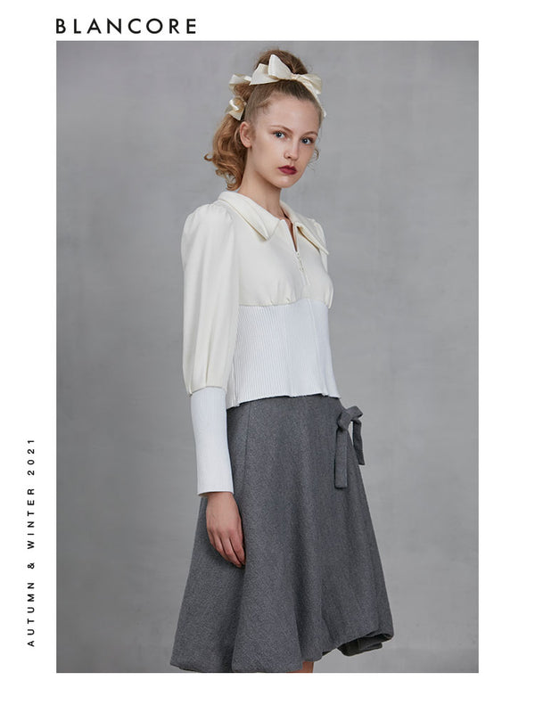 Asymmetric Pleated Wool-Blend Skirt