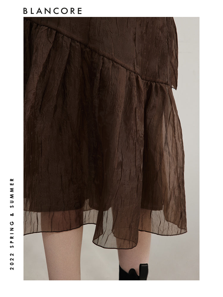 Asymmetrical mesh midi skirt