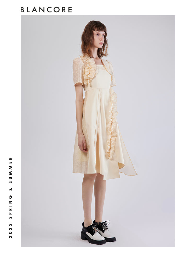 2-piece Asymmetrical Mesh Panelled Dress