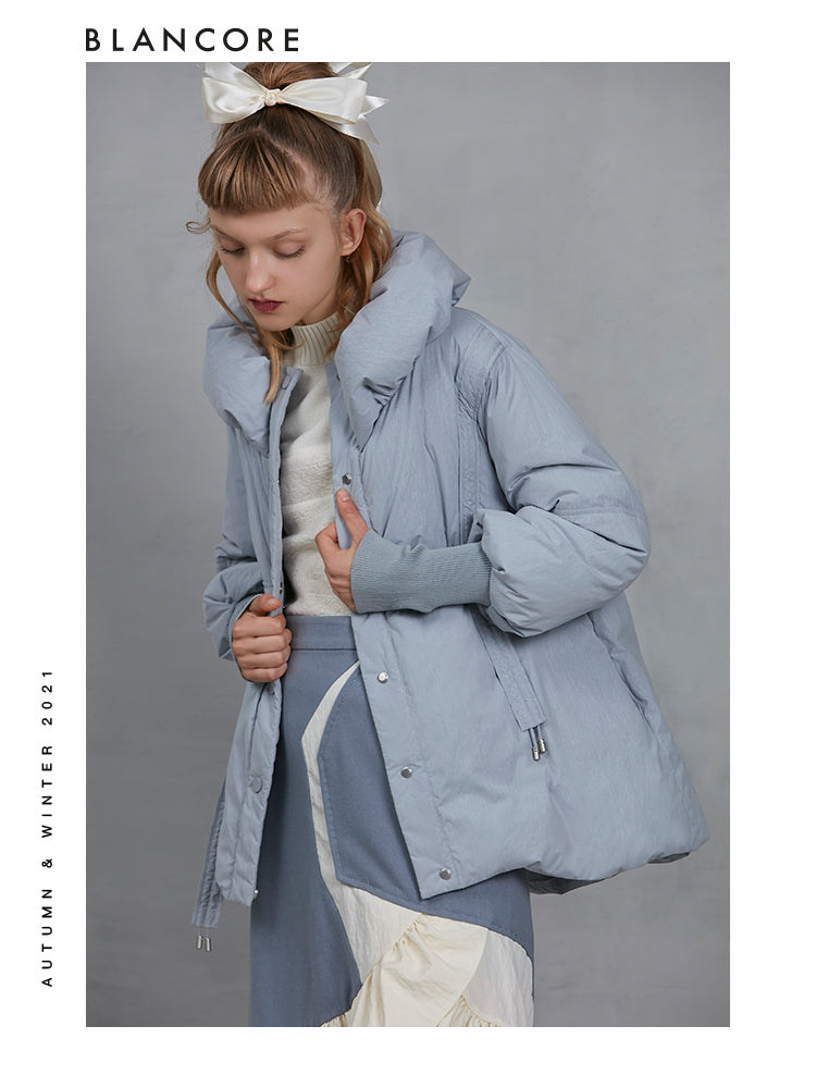 Cocoon Puffer Jacket With Bubble Collar