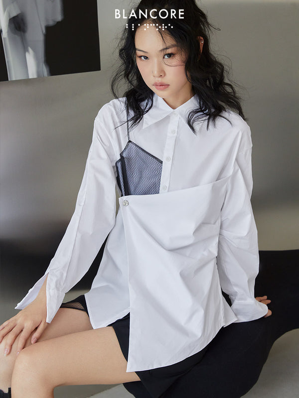 Lace Paneled Slim-fit Fold Shirt