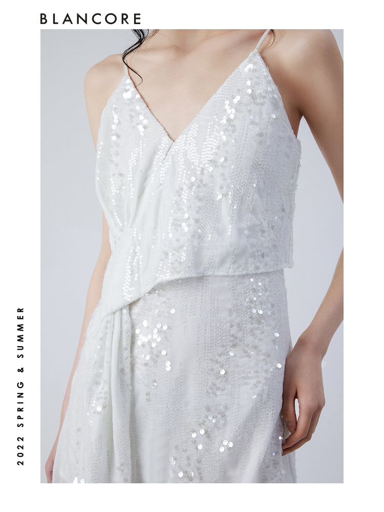 White Slip Sequin Dress