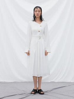 Pleated Dress with Detachable Skirt - BLANCORE