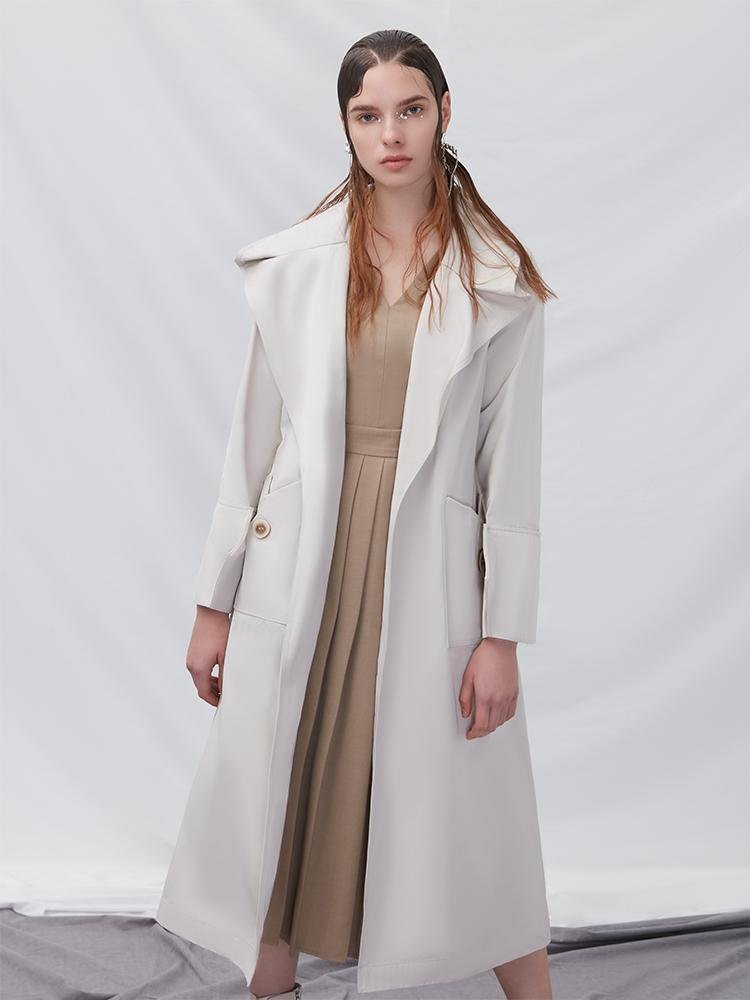 Trench Coat With Geometric Sleeve - BLANCORE