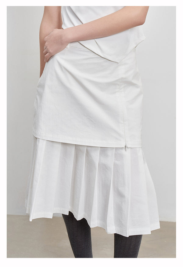 fake 2-piece split pleated skirt