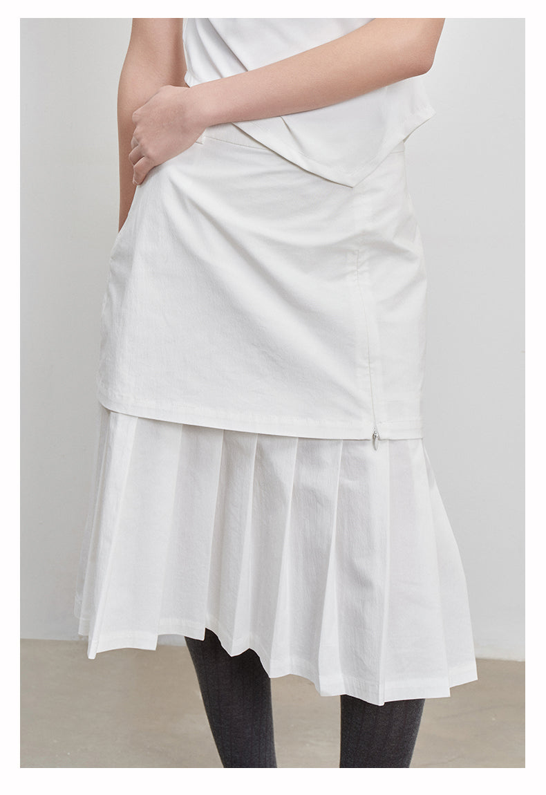fake 2-piece split pleated skirt