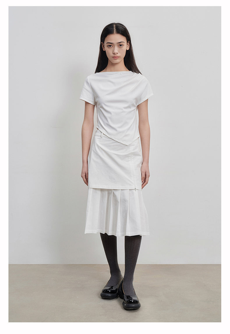 fake 2-piece split pleated skirt