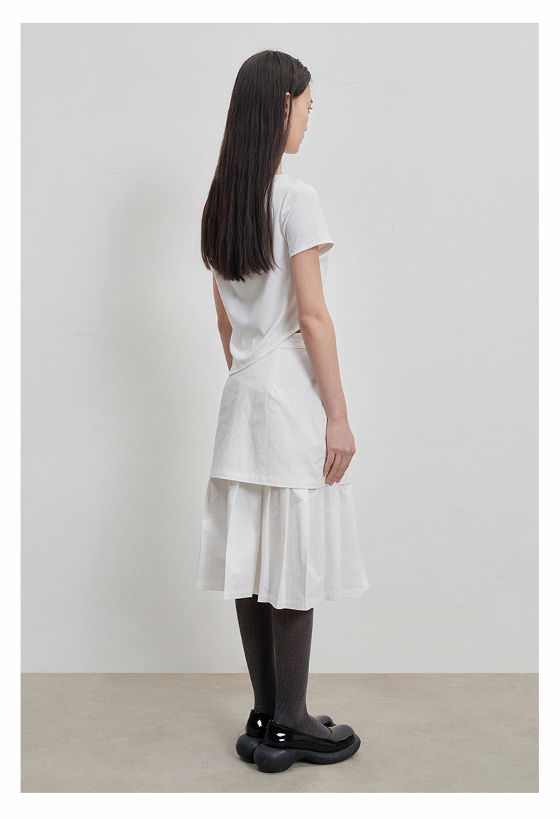 fake 2-piece split pleated skirt