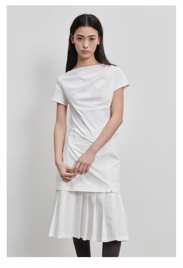 fake 2-piece split pleated skirt