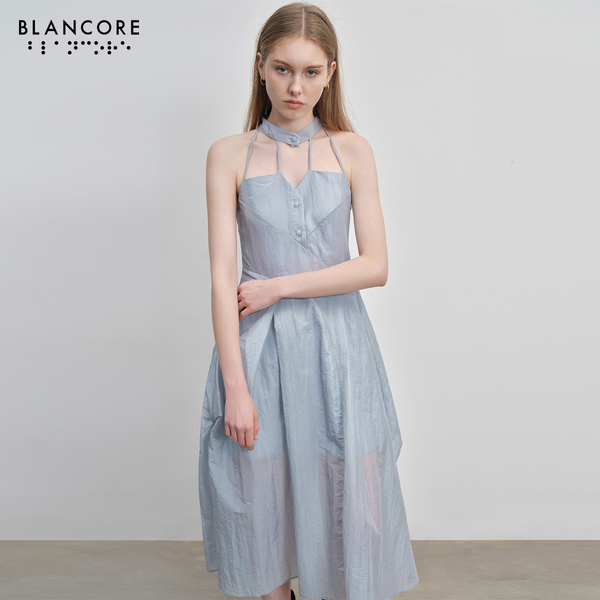 deconstructed halter A-line dress