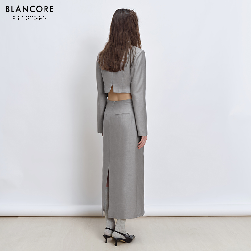 fold straight midi skirt