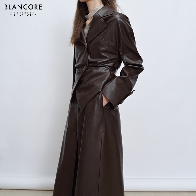 Faux Leather ruched trench