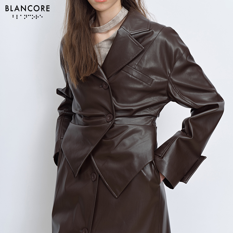 Faux Leather ruched trench