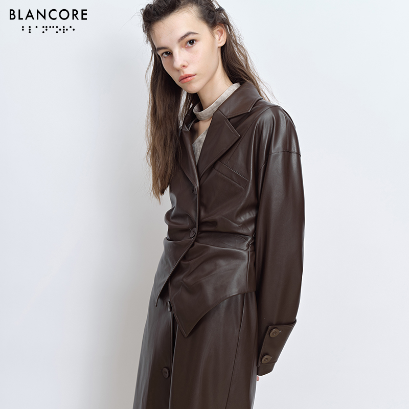 Faux Leather ruched trench