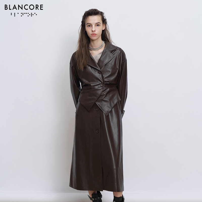 Faux Leather ruched trench