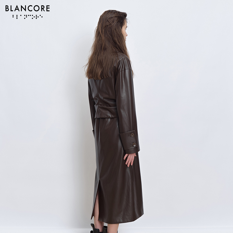 Faux Leather ruched trench