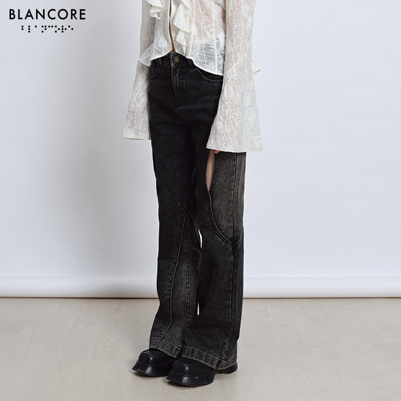 deconstructed cut out jeans