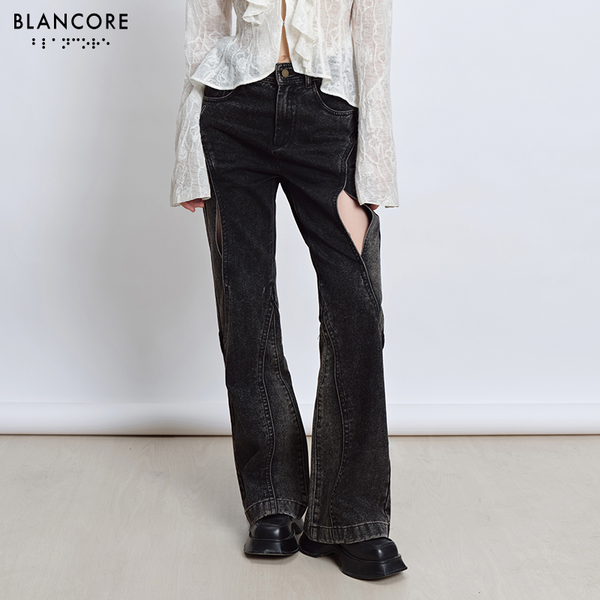 deconstructed cut out jeans