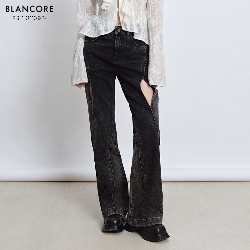 deconstructed cut out jeans