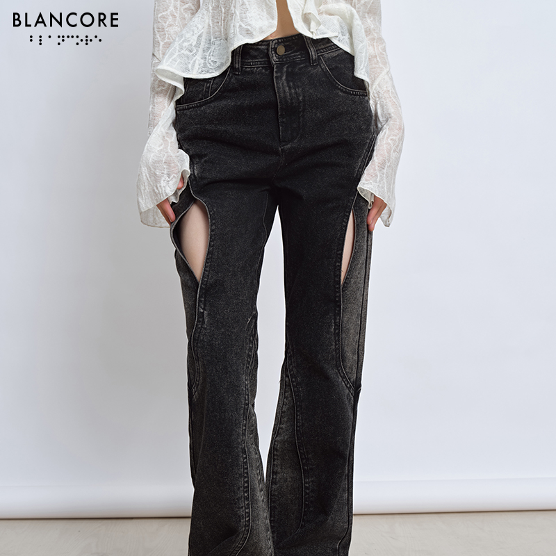 deconstructed cut out jeans