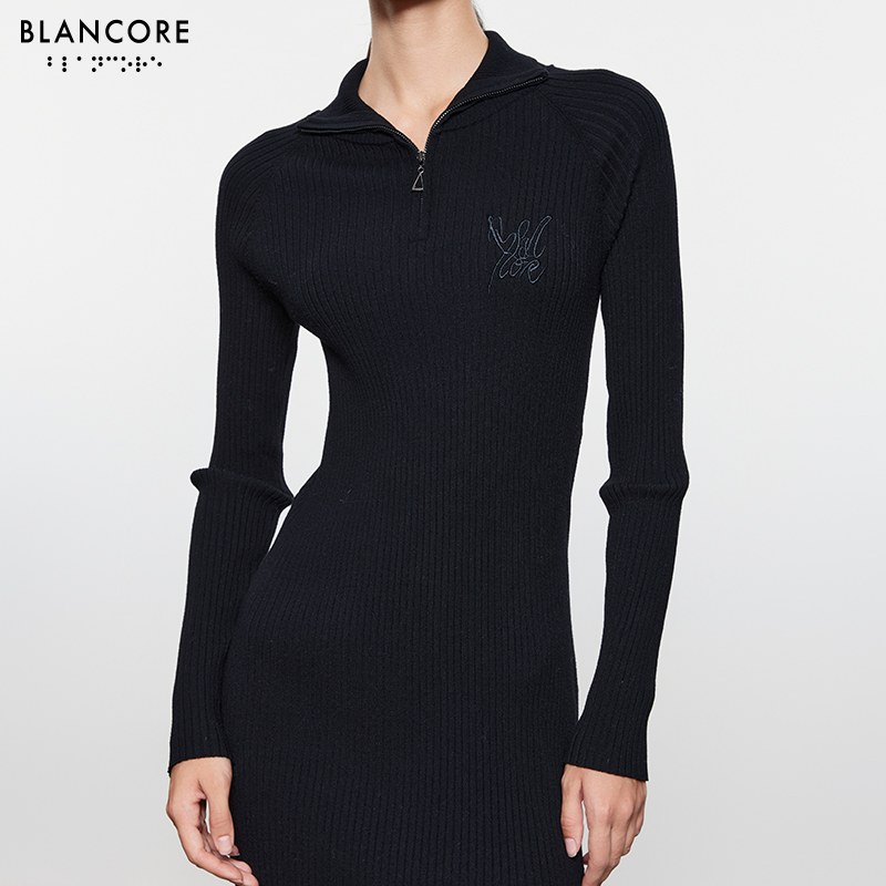 Polo zip-up woolen dress