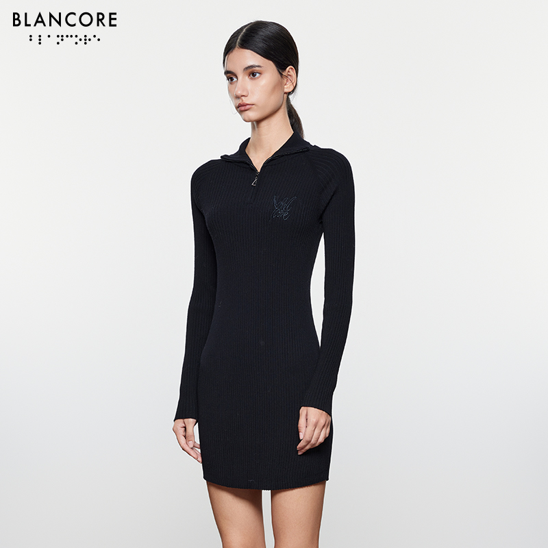 Polo zip-up woolen dress