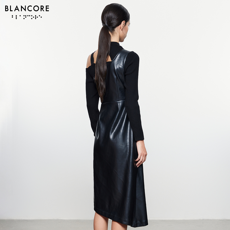 knit paneled faux leather dress