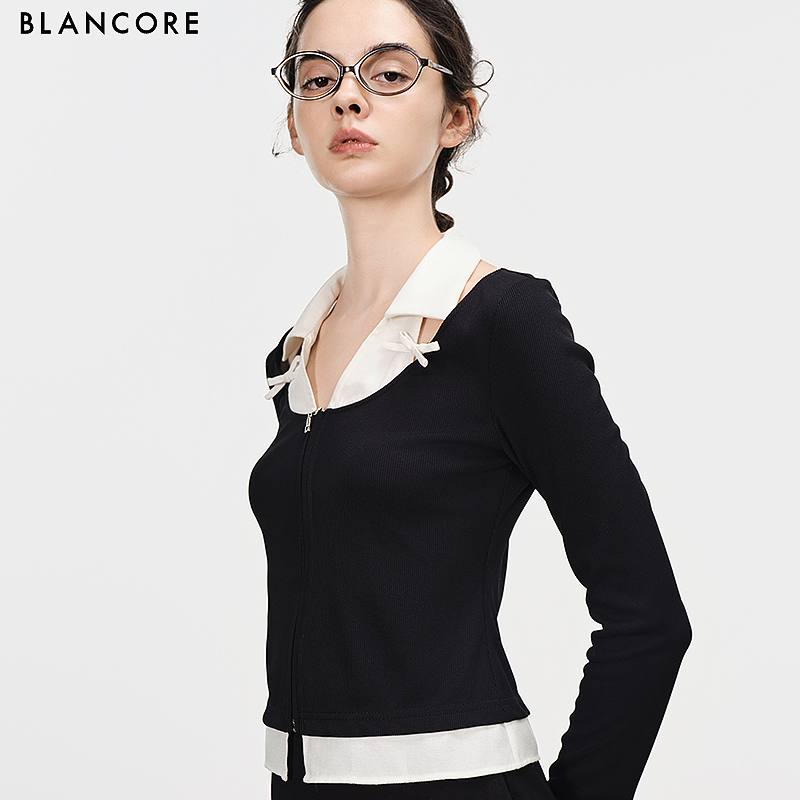 color block cut out zip top
