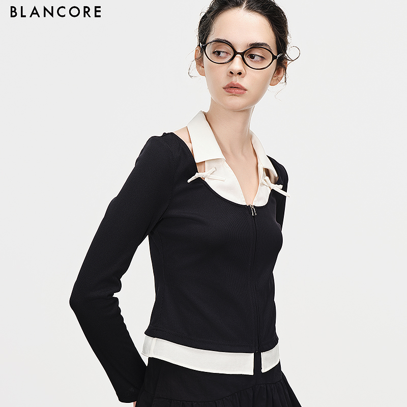 color block cut out zip top