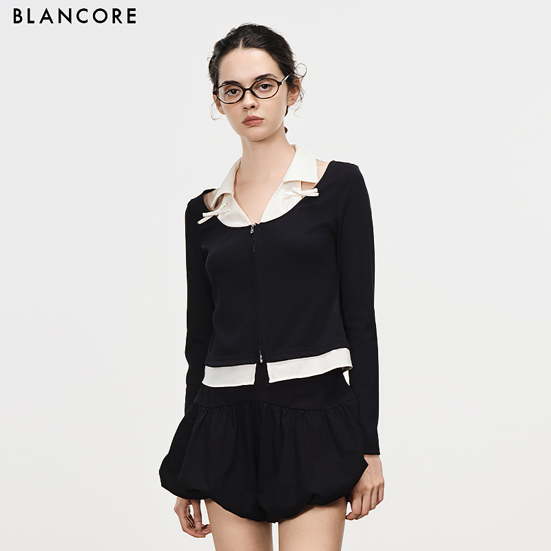 color block cut out zip top