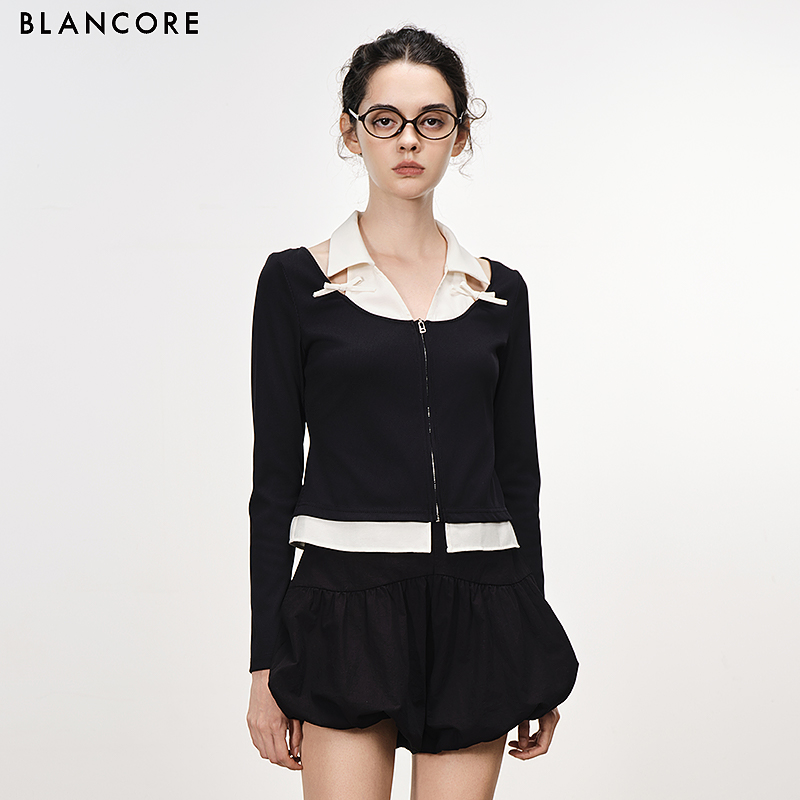 color block cut out zip top