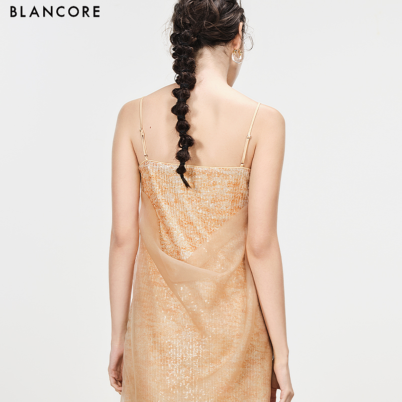 mesh paneled island cami dress