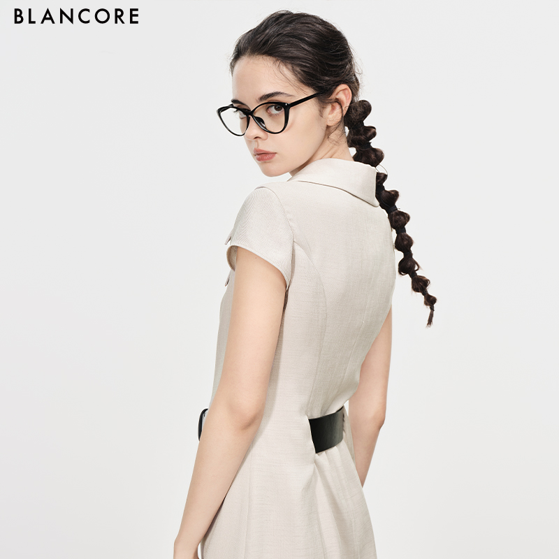 Square collar lapel low waist dress
