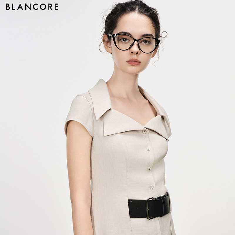 Square collar lapel low waist dress