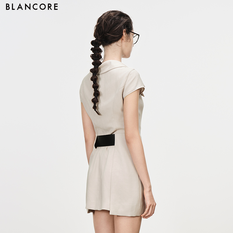 Square collar lapel low waist dress