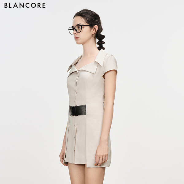 Square collar lapel low waist dress