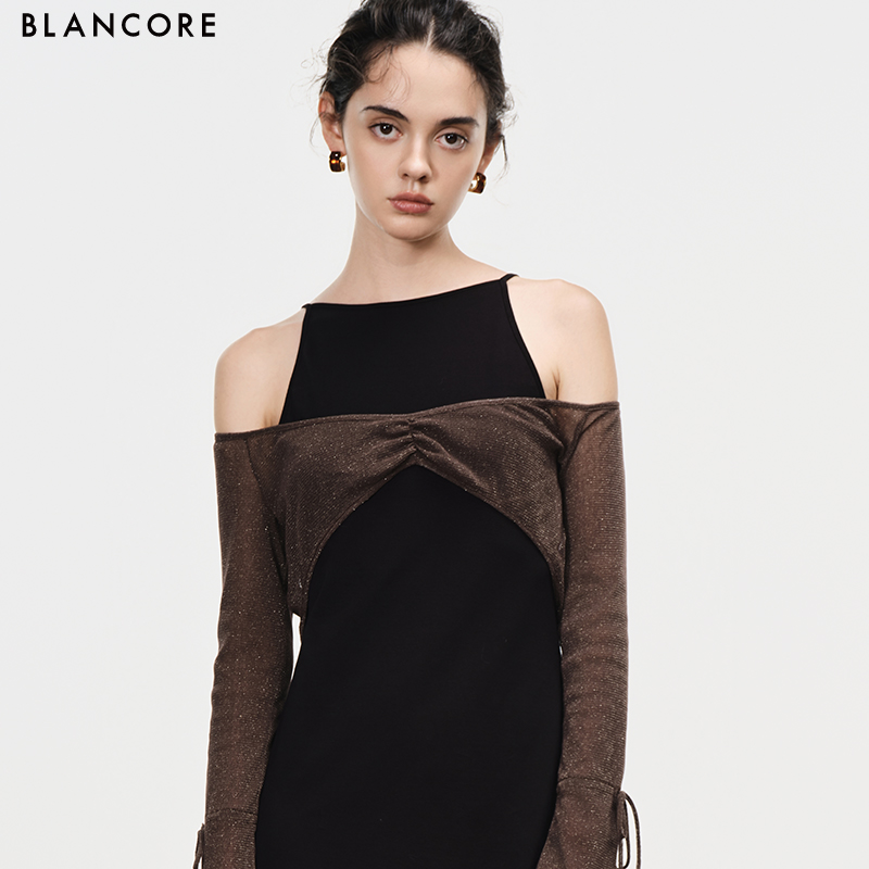 2-piece mesh paneled knitted midi dress