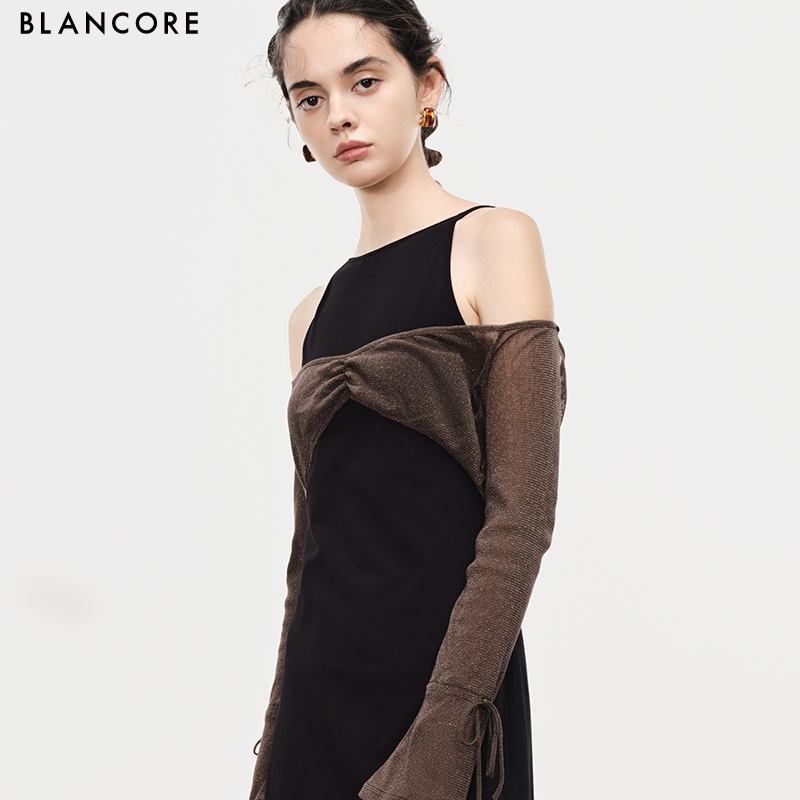 2-piece mesh paneled knitted midi dress