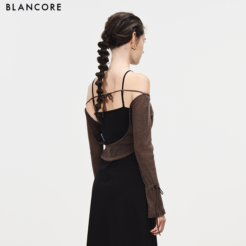 2-piece mesh paneled knitted midi dress