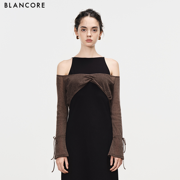 2-piece mesh paneled knitted midi dress