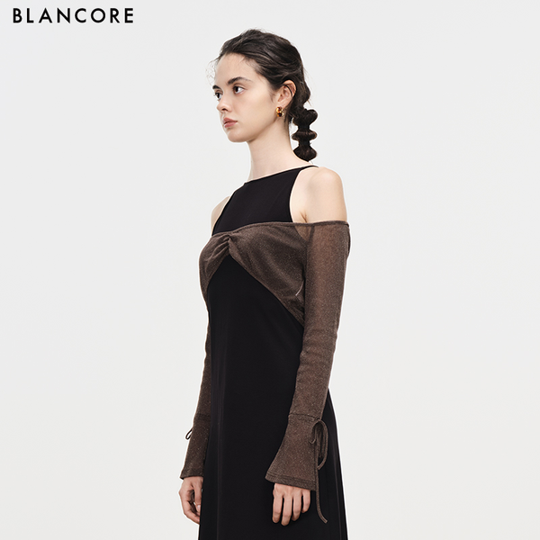 2-piece mesh paneled knitted midi dress