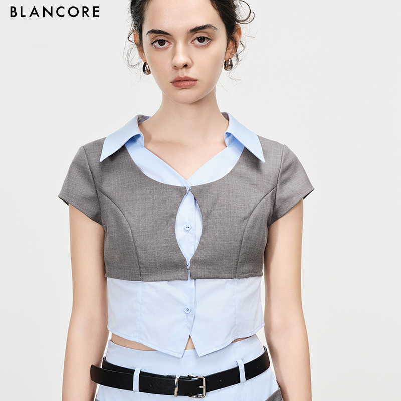 fake 2-piece crop shirt