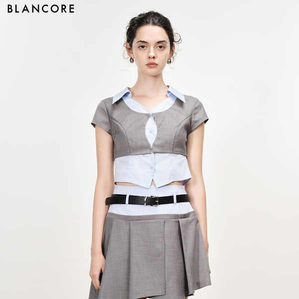fake 2-piece crop shirt