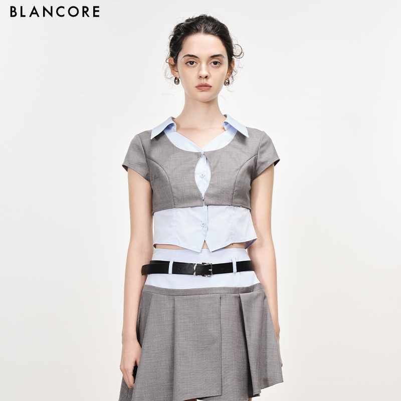 fake 2-piece crop shirt