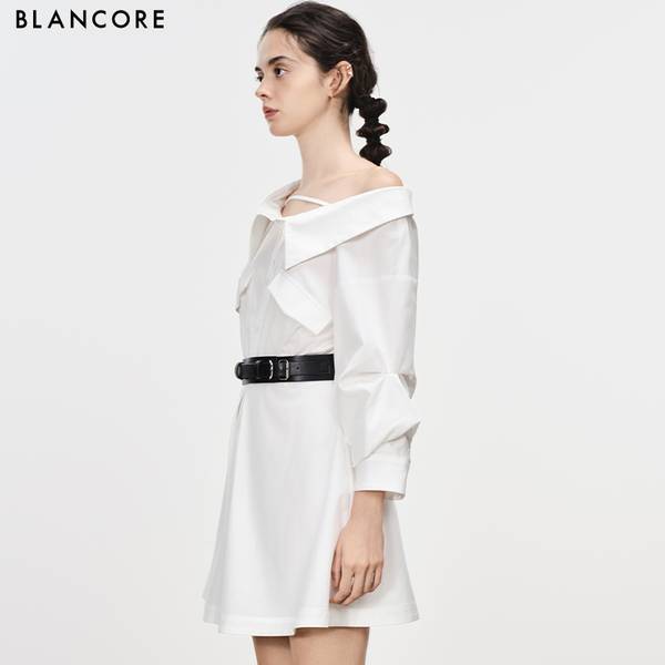 dual wear off shoulder shirt dress