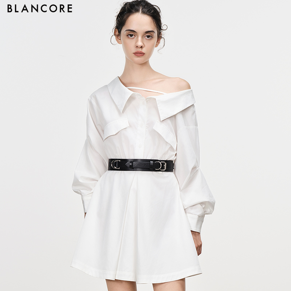 dual wear off shoulder shirt dress