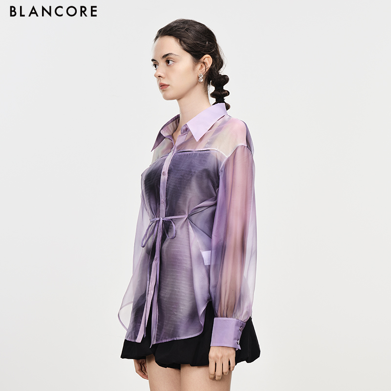 printed sheer shirt coat